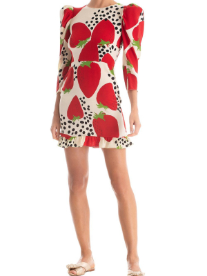 Strawberry Short Dress With Voluminous Sleeves