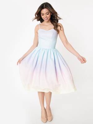 Magnolia Place 1950s Pastel Rainbow Ombre Ray Swing Dress