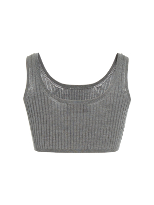 Ribbed Silk Cropped Bra Top