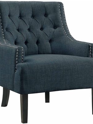 Homelegance Upholstered Diamond Tufted Accent Chair With Sloped Arms, 18 Inch High Seat, And Nailhead Trim, Indigo