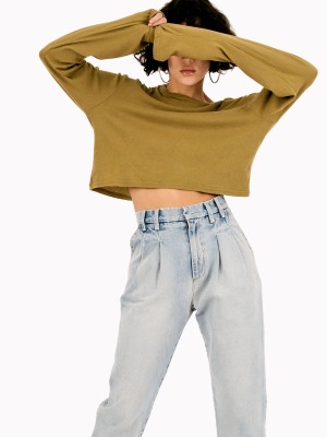 Vintage Black Cotton Long Sleeve Crop Tee