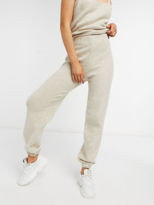 Asos Design Two-piece Knitted Fluffy Jogger In Oatmeal