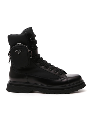 Prada Strapped Pouch Lace-up Boots