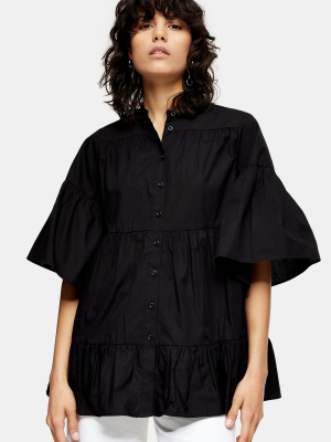 Black Tiered Poplin Blouse