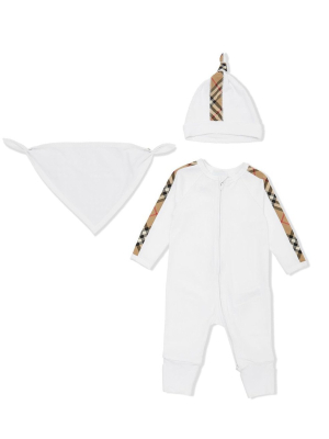 Burberry Kids Check Trim Three-piece Baby Rompers Set