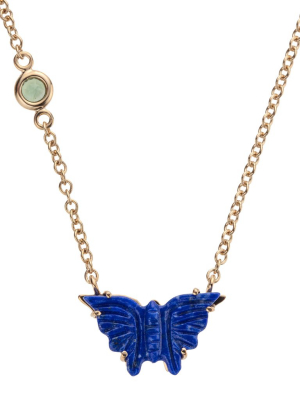 Freedom Carved Lapis Butterfly Pendant 10k Gold