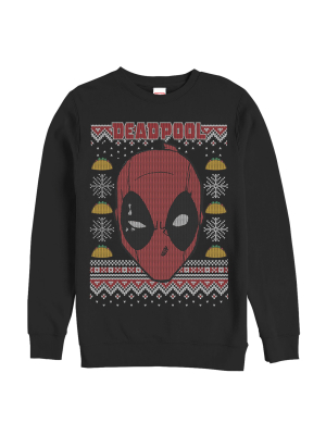 Men's Marvel Ugly Christmas Deadpool Mask Sweatshirt