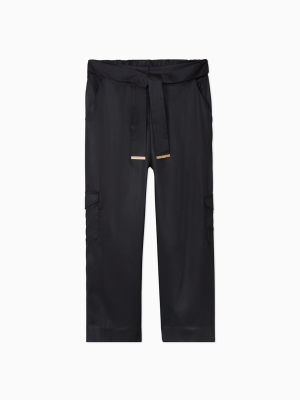 Belted Cargo Wide Leg Cropped Pants