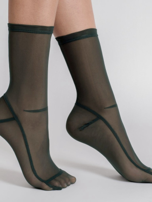 Darner Solid Dark Green Mesh Socks