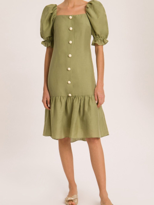 Muguet Solid Midi Dress With Buttons