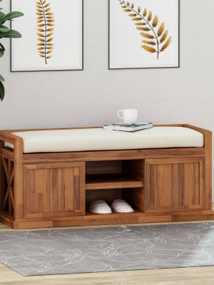 Cantebella Modern Storage Bench Teak/beige - Christopher Knight Home