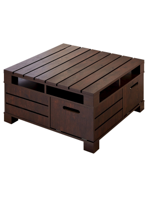 Carin Plank Style Crate Coffee Table Vintage Walnut - Iohomes