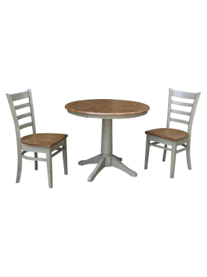 36" 2pc Lisa Round Extension Dining Table With Emily Chairs Hickory Brown - International Concepts