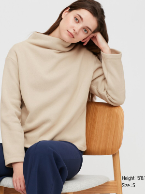 Women Knitted Fleece Mock-neck Pullover