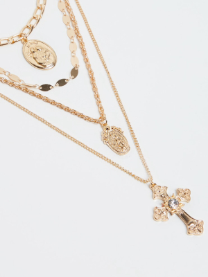 Gold Multi Chain Cross Necklace