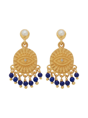 All Seeing Eye Tear Earrings With Pearl & Lapis