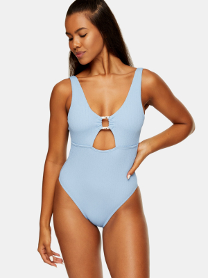 Blue Crinkle Ring Cut Out Swimsuit