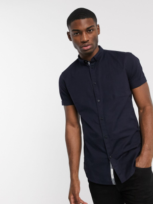 River Island Oxford Shirt With Maison Embroidery In Navy