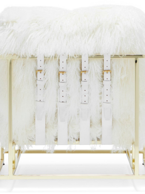 Inheritenance Armchair + Ottoman - White Sheepskin And Brass