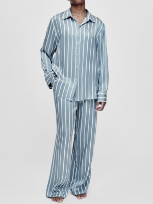 London Dust Blue Stripe Silk Pyjama Shirt