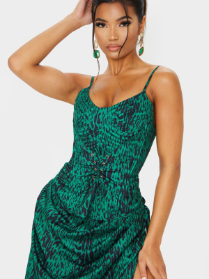 Green Leopard Print Strappy Quilt Detail Corset