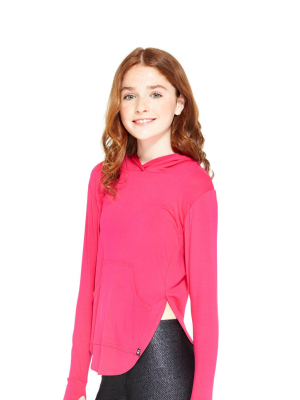 Girls Hot Pink Hooded Long Sleeve