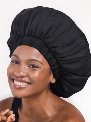 Satin Sleep Xl Adjustable Bonnet - Black