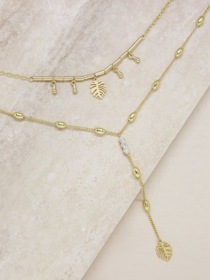 Under The Palms 18k Gold Plated Layered Lariat Necklace