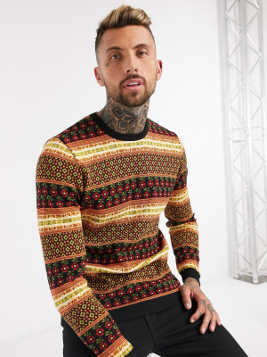 Asos Design Knitted Fairisle Sweater In Auburn Design