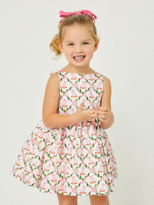 Pre-order: Bow Back Dress In Buffy And Muffy Print: Little Goodall + Willa Heart Collection
