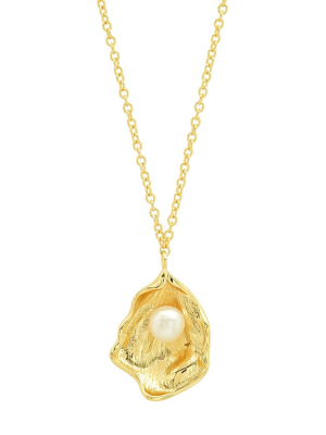 Tai Gold Simple Chain Necklace With Oyster Shell, Pearl Center