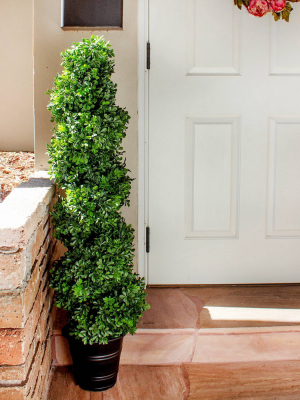 Boxwood Spiral Topiary With Planter - Nearly Natural