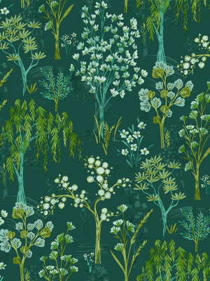 Whimsical Botanicals Wallpaper In Teal By Walls Republic