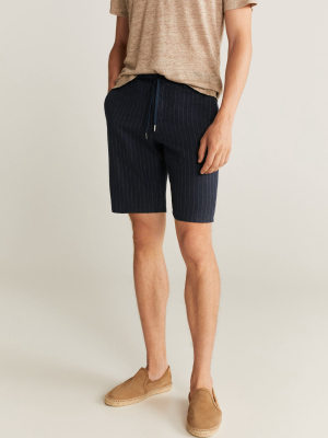 Striped Linen-cotton Blend Bermuda Short