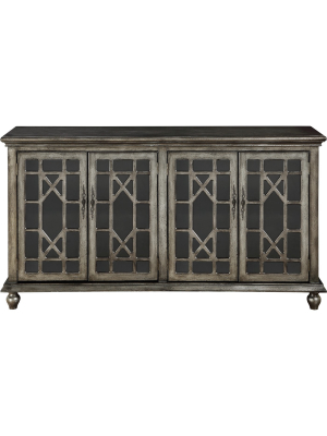 Grayson Metallic 4 Door Media Credenza Metallic Gray - Treasure Trove