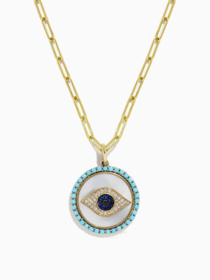 Effy Novelty 14k Gold Multi Gemstone And Diamond Evil Eye Pendant, 0.80 Tcw