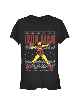 Junior's Marvel Ugly Christmas Iron Man T-shirt