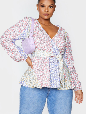 Plus Multi Mixed Print Wrap Top