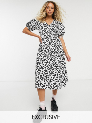 Collusion Tiered Wrap Dress In Graphic Print