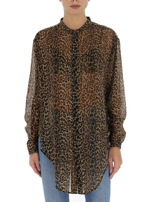 Saint Laurent Leopard Print Sheer Shirt