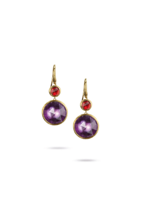 Marco Bicego® Jaipur Color Collection 18k Yellow Gold Amethyst And Pink Tourmaline Double Drop French Wire Earrings