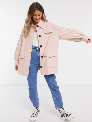 Asos Design Extreme Sleeve Shacket In Pink