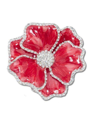 Nomi K Red Flower Napkin Ring With Crystal Border (set Of 4)