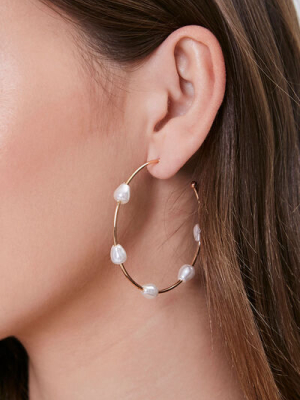 Faux Pearl Hoop Earrings