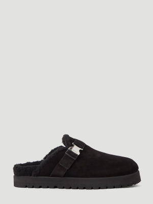 Moncler Mon Buckle Detailed Shearling Mules