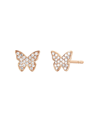 Diamond Butterfly Studs - Rose Gold