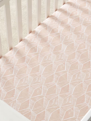 Organic Deco Geo Crib Fitted Sheet - Pink