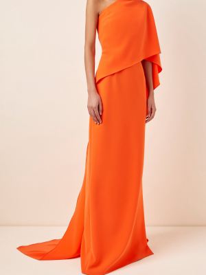 One-shoulder Draped Cape Crepe Gown