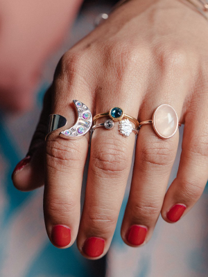 Crystal Moon Cocktail Ring