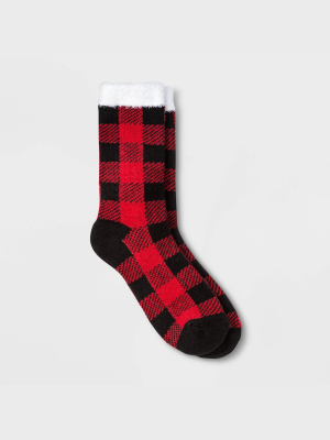 Women's Buffalo Check Plaid Double Lined Cozy Crew Socks - A New Day™ 4-10